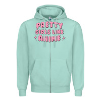 Seafoam Pretty Girls Like Anime Zipper Hoodie - artisFamous