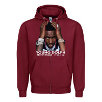 Burgundy Rest in Peace Young Dolph Zipper Hoodie - artisFamous