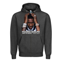 Charcoal Heather Rest in Peace Young Dolph Zipper Hoodie - artisFamous