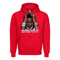 Red Rest in Peace Young Dolph Zipper Hoodie - artisFamous