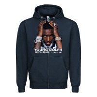 Navy Rest in Peace Young Dolph Zipper Hoodie - artisFamous