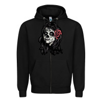 Black sugar skull lady Zipper Hoodie - artisFamous