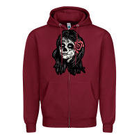 Burgundy sugar skull lady Zipper Hoodie - artisFamous