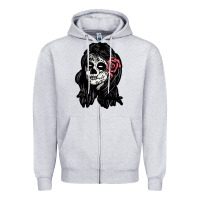 Heather Grey sugar skull lady Zipper Hoodie - artisFamous
