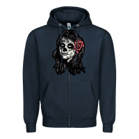 Navy sugar skull lady Zipper Hoodie - artisFamous