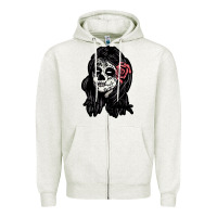 Oatmeal Heather sugar skull lady Zipper Hoodie - artisFamous