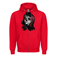 Red sugar skull lady Zipper Hoodie - artisFamous