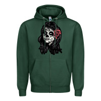 Sports Green sugar skull lady Zipper Hoodie - artisFamous