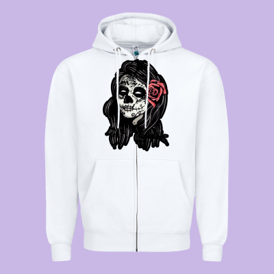 Sugar Skull Lady Zipper Hoodie Designed By Artisfamous