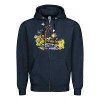 Navy calvin and hobbes bill watterson Zipper Hoodie - artisFamous