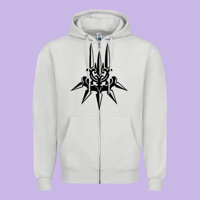 Yorha White Insignia Zipper Hoodie Designed By Artisfamous