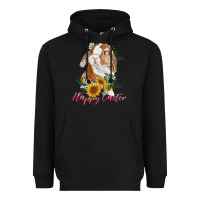 Black Happy easter with bunny and sunflowers Heavyweight Hoodie - RanaPortraitStore