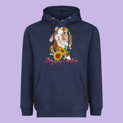 Happy Easter With Bunny And Sunflowers Heavyweight Hoodie Designed By Ranaportraitstore