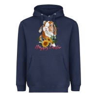 Navy Happy easter with bunny and sunflowers Heavyweight Hoodie - RanaPortraitStore