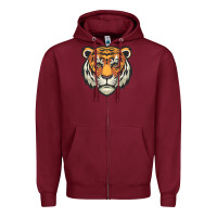 Burgundy tiger vector face Zipper Hoodie - artisFamous