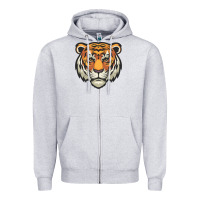 Heather Grey tiger vector face Zipper Hoodie - artisFamous