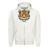 Oatmeal Heather tiger vector face Zipper Hoodie - artisFamous