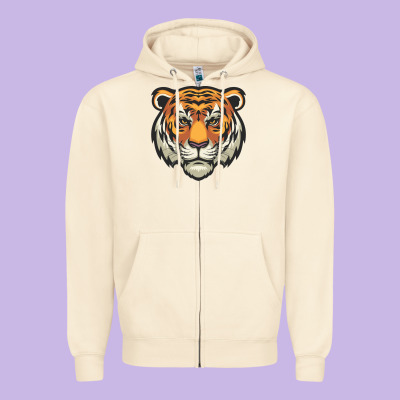 Tiger Vector Face Zipper Hoodie Designed By Artisfamous