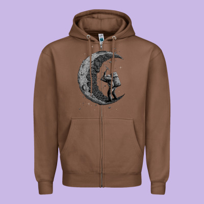 Digging The Moon Zipper Hoodie Designed By Artisfamous