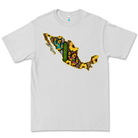 Dove Grey Guerrero Mexico Serape Cactus Sunflower Map Premium Tee - RanaPortraitStore