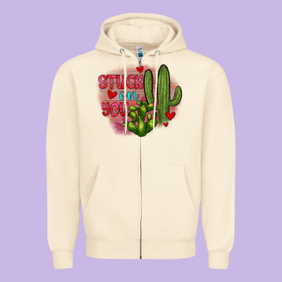 Stuck On You Cactus Zipper Hoodie Designed By Jahusdesignshop
