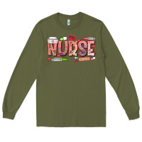 Army Green Nurse Valentine Long Sleeve Tee - CowhideDigitalArt
