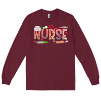 Burgundy Nurse Valentine Long Sleeve Tee - CowhideDigitalArt