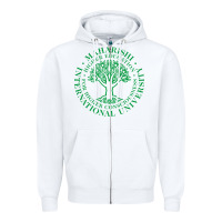 White Maharishi International College Zipper Hoodie - artisFamous