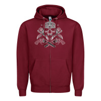 Burgundy guns & roses 7 Zipper Hoodie - artisFamous