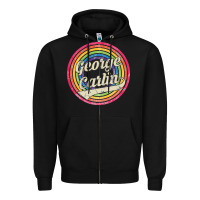 Black george carlin   retro rainbow faded style Zipper Hoodie - artisFamous