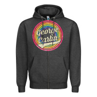 Charcoal Heather george carlin   retro rainbow faded style Zipper Hoodie - artisFamous