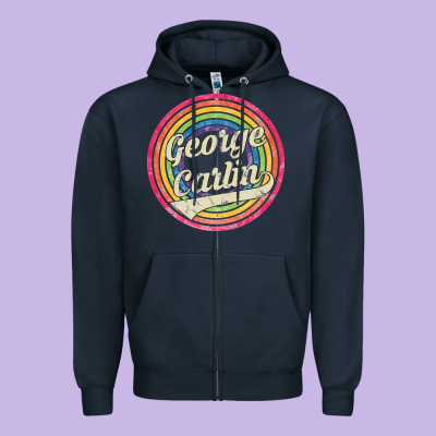 George Carlin   Retro Rainbow Faded Style Zipper Hoodie Designed By Artisfamous