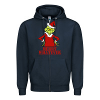 Navy Merry Whatever Grinch Zipper Hoodie - artisFamous
