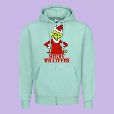 Merry Whatever Grinch Zipper Hoodie Designed By Artisfamous