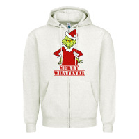 Oatmeal Heather Merry Whatever Grinch Zipper Hoodie - artisFamous