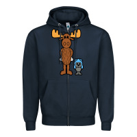Navy rocky and bullwinkle Zipper Hoodie - artisFamous
