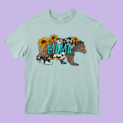 Mama Bear Sunflowers Leopard Cowhide Mother's Day Heavy Core Tee Designed By Jasminsmagicworld