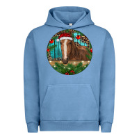 Pigment Pebble Blue Brown Horse Christmas Urban Hoodie - RanaPortraitStore