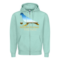 Seafoam Best Pigeons Playing Ping Pong Music Zipper Hoodie - artisFamous