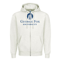 Oatmeal Heather George Fox College Design Zipper Hoodie - artisFamous