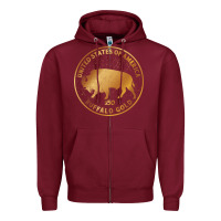 Burgundy Buffalo Gold Native American - Bison Zipper Hoodie - artisFamous