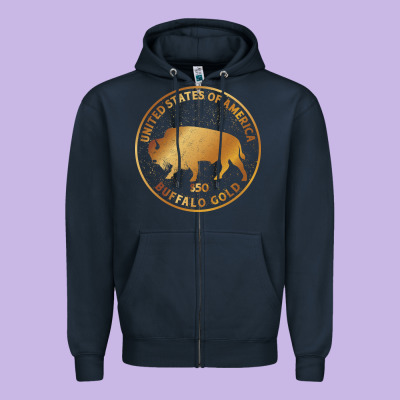 Buffalo Gold Native American - Bison Zipper Hoodie Designed By Artisfamous