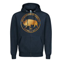 Navy Buffalo Gold Native American - Bison Zipper Hoodie - artisFamous