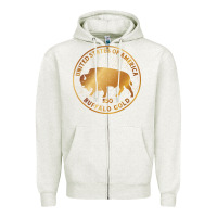Oatmeal Heather Buffalo Gold Native American - Bison Zipper Hoodie - artisFamous