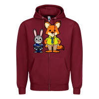Burgundy zootopia duo chibi Zipper Hoodie - artisFamous