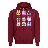 Burgundy animal crossing cute cats animal crossing new horizons Zipper Hoodie - artisFamous