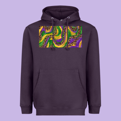 Mardi Gras Colors With Leopard Heavyweight Hoodie Designed By Ranaportraitstore