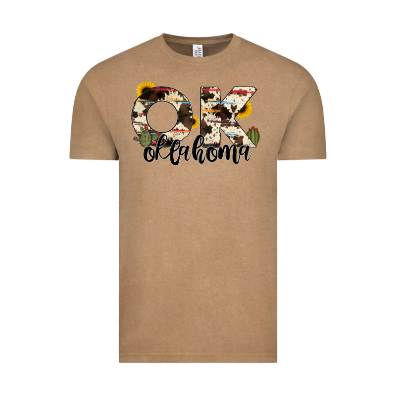 Oklahoma State Cowhide Serape Cactus Vintage Tee by RanaPortraitStore | Teevron