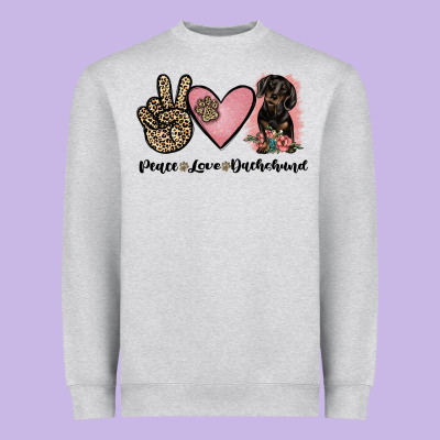 Peace Love Dachshund Heavyweight Sweatshirt Designed By Jahusdesignshop