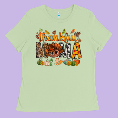 Thankful Mama And Turkey Bbs Ladies Tee Designed By Bundleandbundleshop